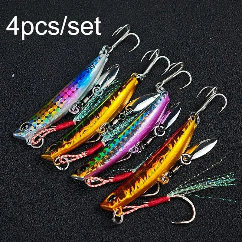 5.8cm 30g Saltwater Vertical Speed Jigs 4Pcs Set Metal Spoon Fishing Lures Equipped with Assist Hooks