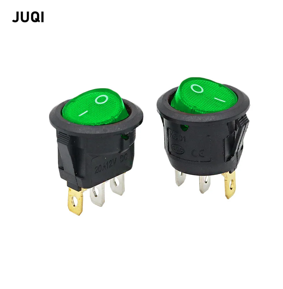 

Зеленый Кулисный Переключатель KCD1, 2 шт., 12 В, 220 В, ВКЛ-ВЫКЛ, 2 положения, 3 контакта, маленькое круглое электрическое оборудование светильник елем питания