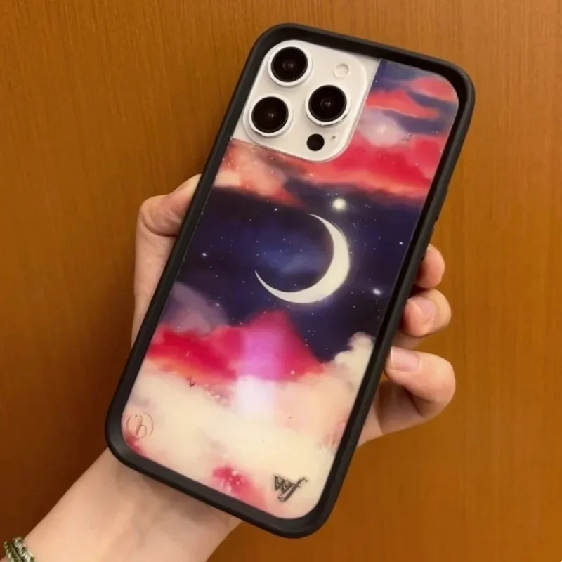 Wildflower Orebellas ريترو القمر السماء المرصعة بالنجوم جراب هاتف آيفون 12 13 14 15 16 برو ماكس زائد فتاة الموضة للصدمات الغطاء الخلفي