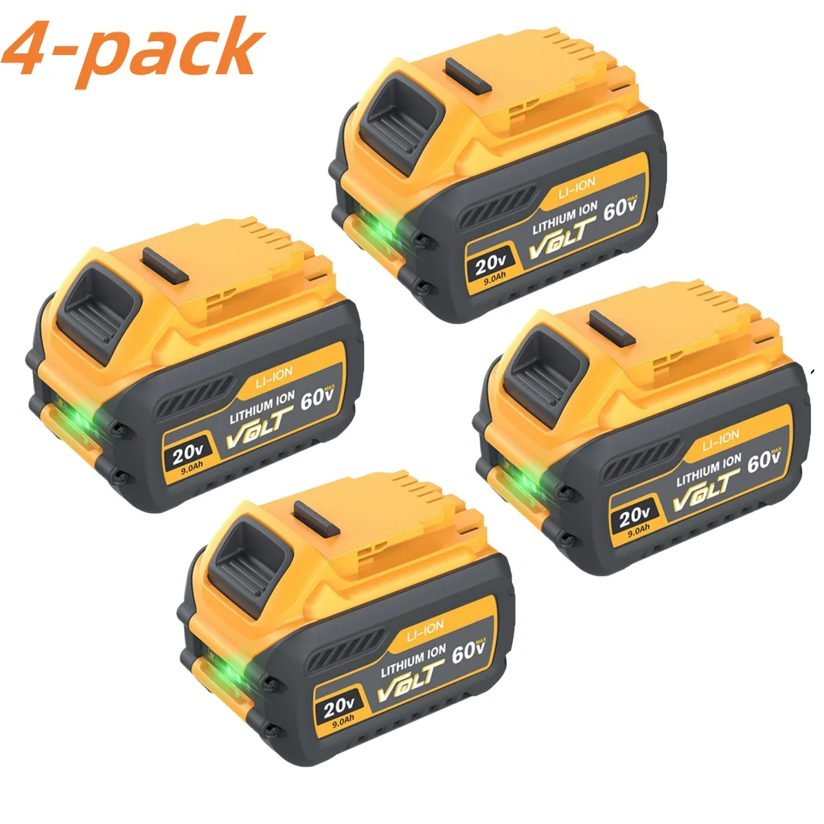 4 Pack 9.0Ah Batteries For DEWALT FLEXVOLT 20V 60V MAX Lithium Ion Battery DCB609 DCB606 DCB612 Fit DCB200 DCB204 DCB205 DCB206