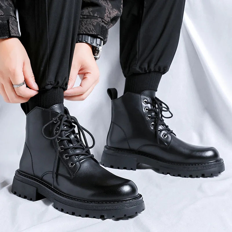 

men's casual business office original leather boots autumn winter shoes cowboy platform boot spring autumn ankle botas masculina