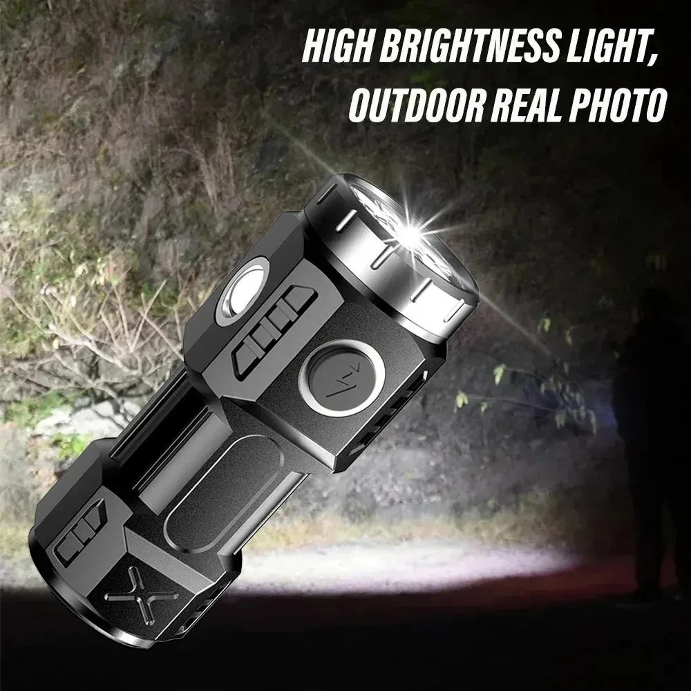 MINI LED Flashlight Rechargeable Camping Light With Side Lights and Lampshade Tail with Magnet Suitable for Exploring, Camping