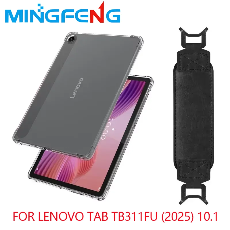 

2-IN-1 For Lenovo Tab TB311FU (2025) 10.1" Tablet PC Clear TPU Shockproof Back Cover Case + Security Hand Strap (Black)