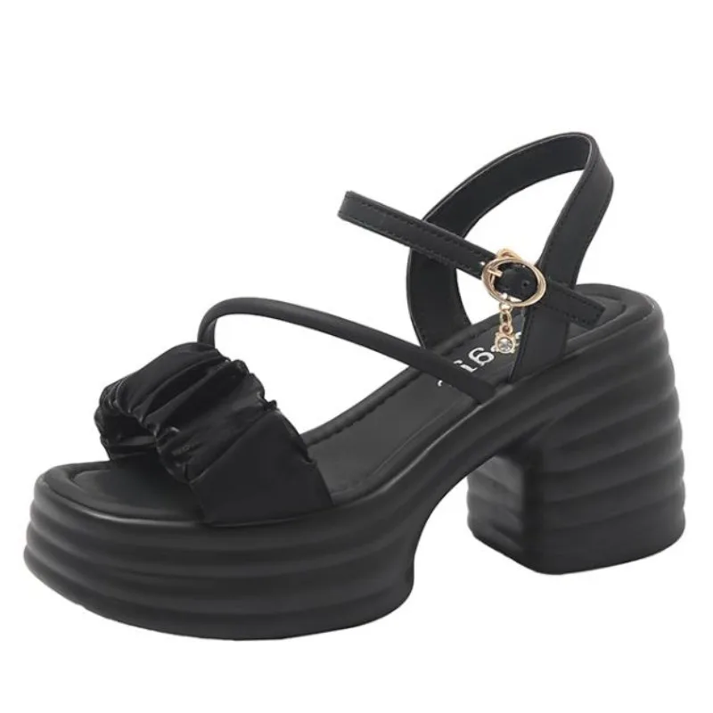 

Летние удобные женские сандалии на толстой подошве с круглым носком и открытым носком, 9 см, удобные женские сандалии на платформе, женская обувь на одинарном высоком каблуке