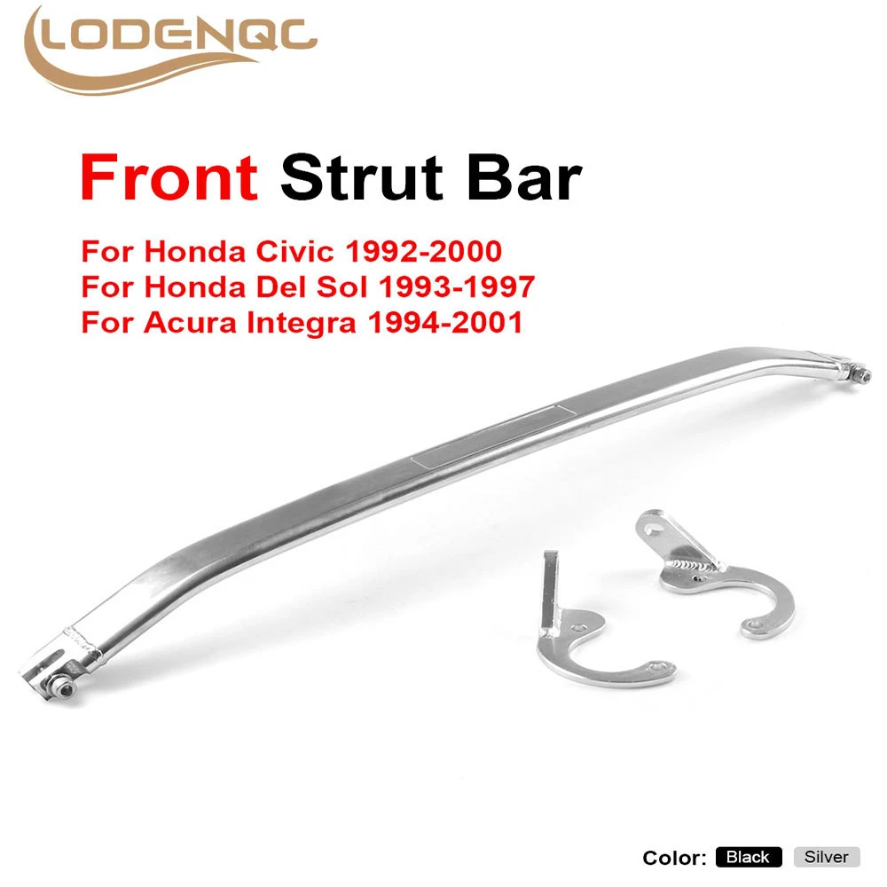 Front Strut Bar Black for Honda 92-00 Civic EG EK/93-97 Del Sol/94-01 Integra DC2 Front Upper Strut Brace Bar Black/Sliver