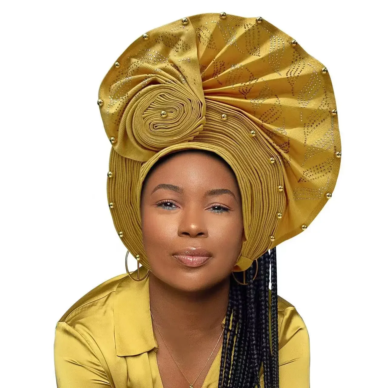 Woman Turban African Cap Ready Auto Gele Headtie Aso Oke Nigeria Hat Wedding Diamonds Headband Headwrap Bonnet Turbante Mujer