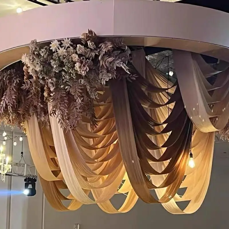 10pcs Wedding Ceiling Elastic Fabric Milk Silk Wave Cloth Curtain Wedding Hall Yarn Curtain Cloth Stage Decoration Background