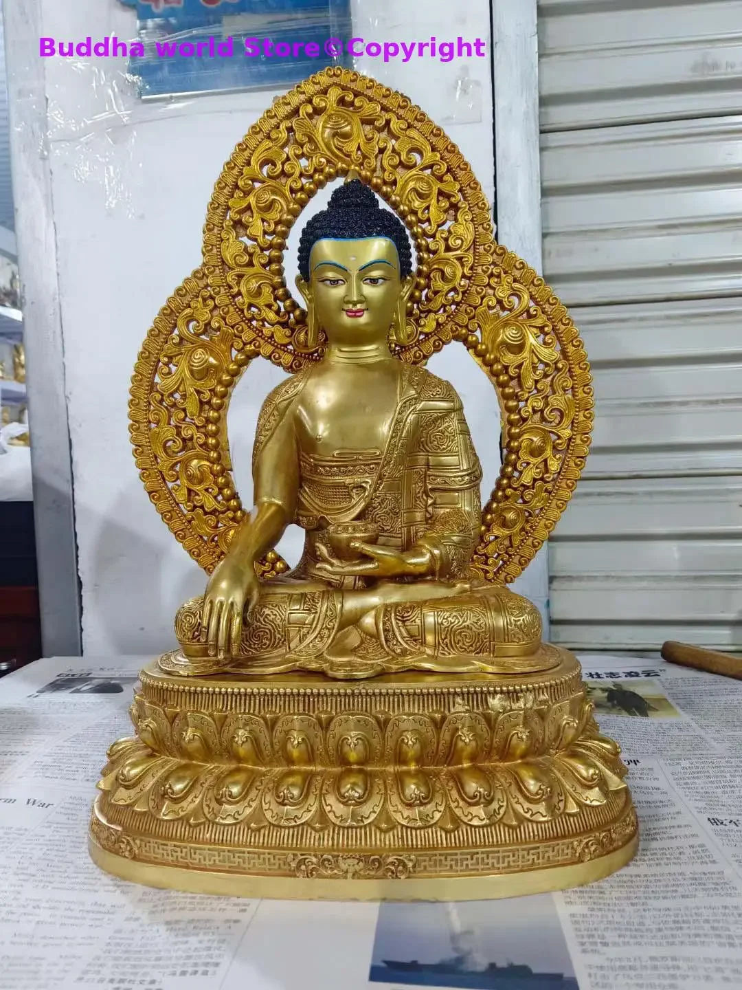 50CM large wholesale Buddhism Temple buddha statue merciful Shakyamuni Amitabha Medicine Buddha statue with power backlight