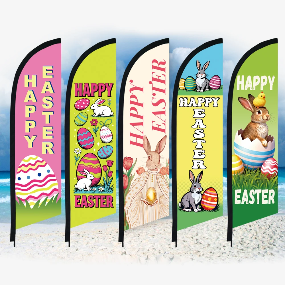 HAPPY EASTER Feather Flag Celebrate  Festivals Anniversary Beach Banner Only Swooper Without Pole Kit Outdoor  Decoration