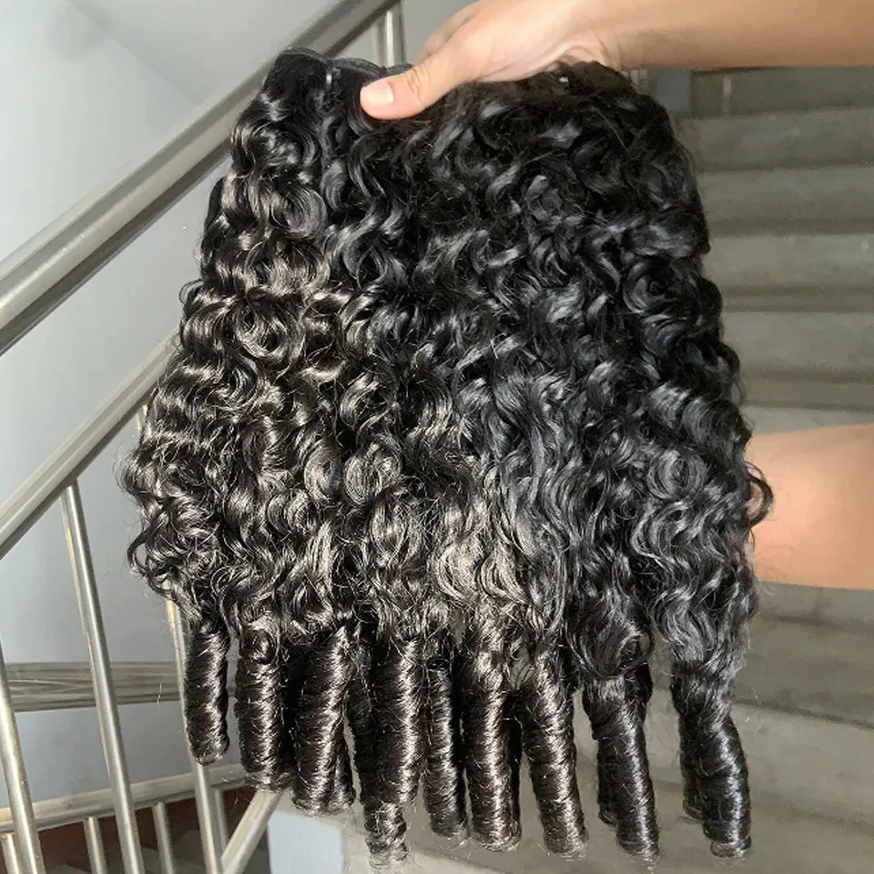 1B Burmese Curly Hair Bundles Human Hair Brazilian 14-24 Inch 2/3/4 Bundles Double Weft Weaving Virgin Raw Hair Extensions Deals
