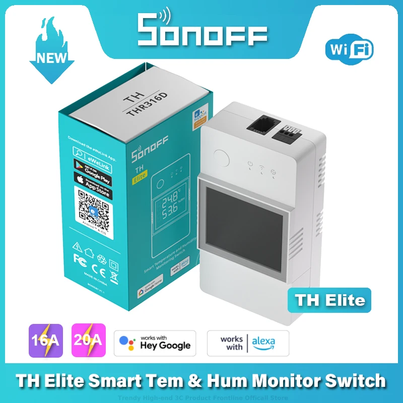 SONOFF Thứ Elite 20A/16A Nhiệt Độ Thông Minh & Độ Ẩm Phát WiFi Khô Liên Lạc Với Thời Gian Thực Theo Dõi Giám Sát Qua EWeLink Alexa google Home