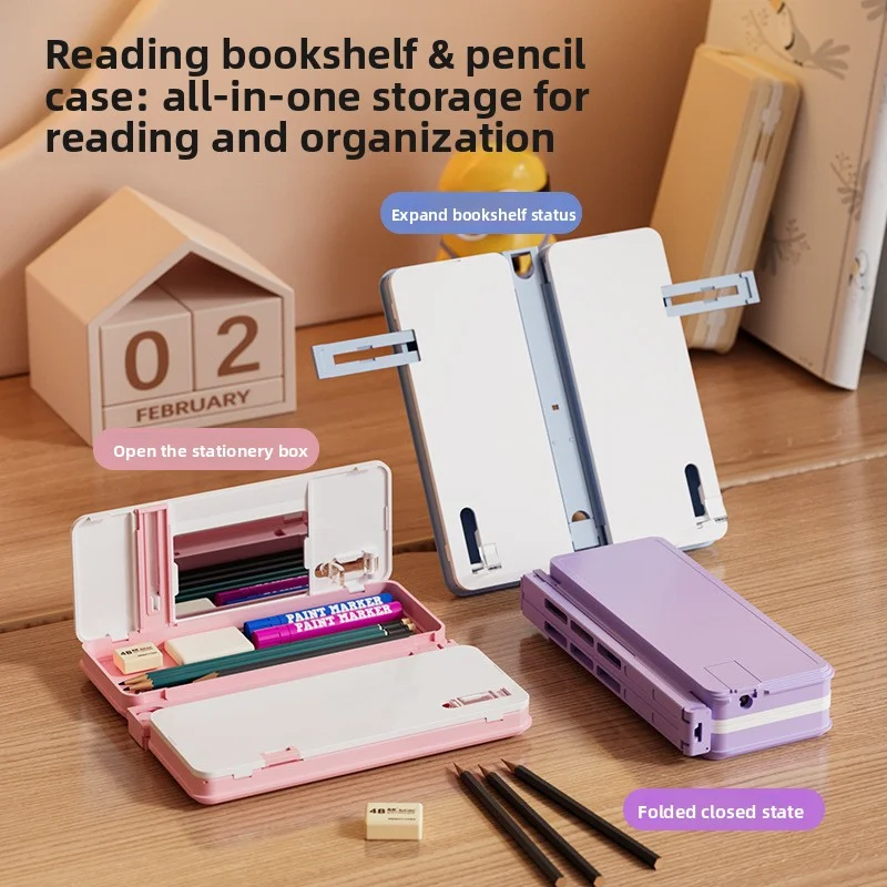 Multi-functional bookshelf stand and pencil box dual-purpose multi-functional pencil box student stationery box