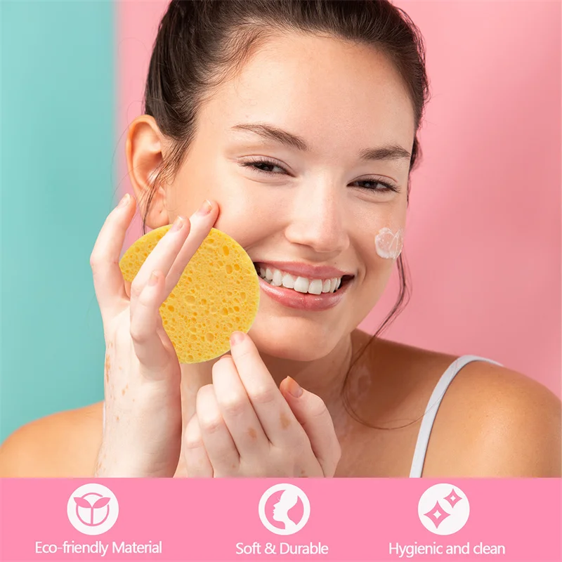 50PCS Mix Color Round Facial Cleansing & Exfoliating Compressed Sponge With Box For Home Use Or Travel Sponges Pad Makeup Puff