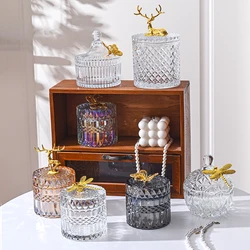Golden Butterfly Jar Transparent Glass Jewelry Cotton Swabs Storage Box Embossed European Storage Storage Bottle Decorative Jar