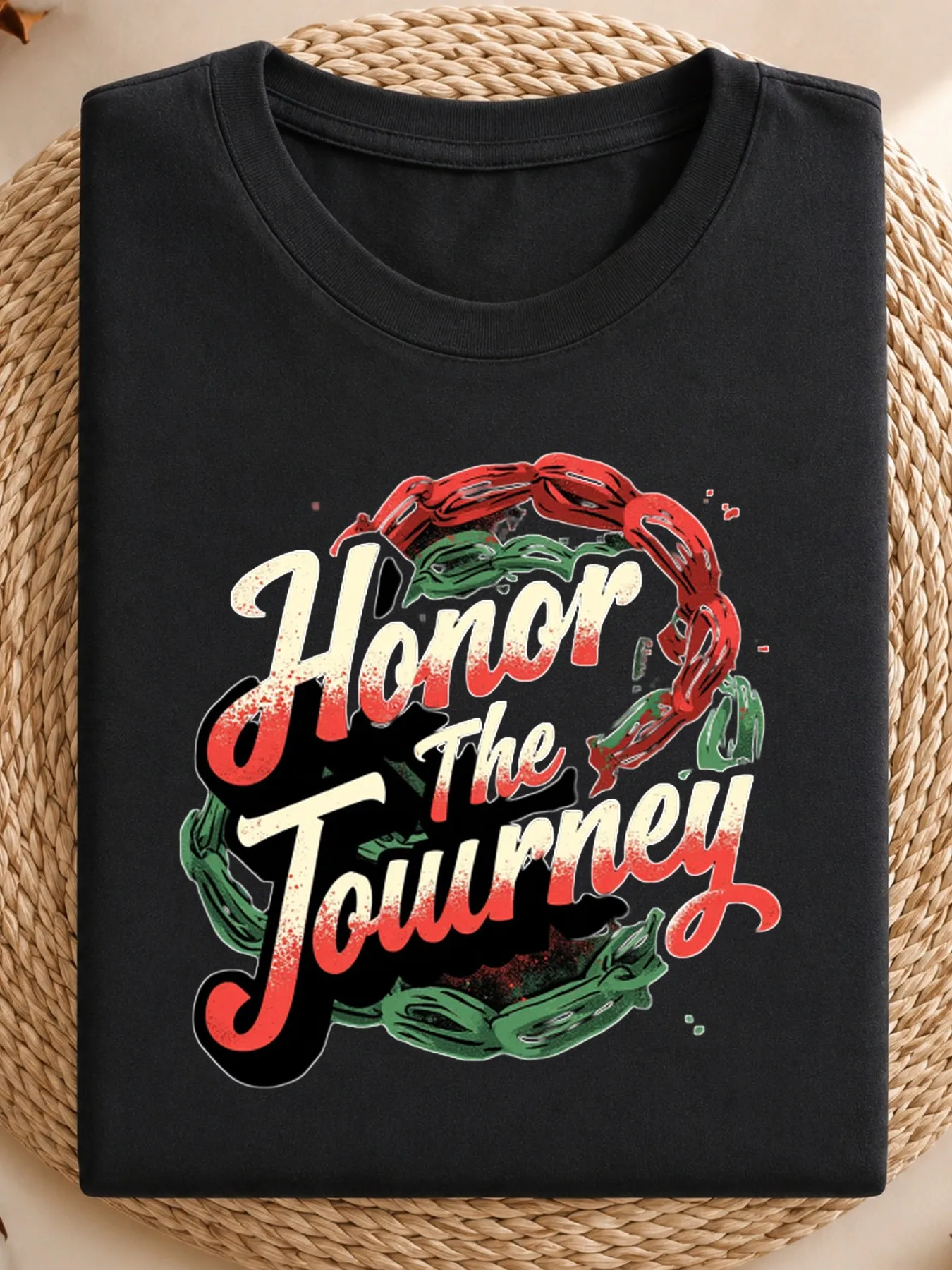 Men's Summer Graphic T Shirt Casual Oversized Fashion Tee Printed With Honor The Journey Lettering Wrapped By Chain Design Casua