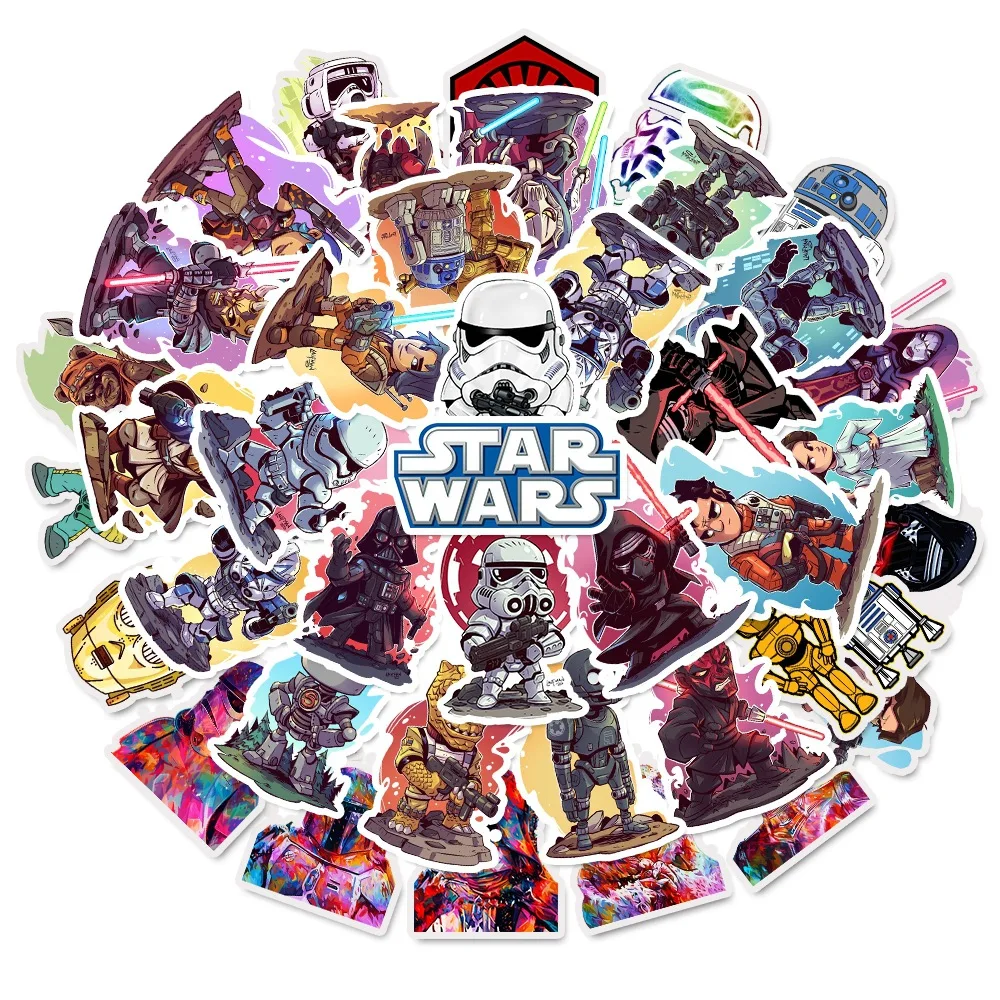 Disney Star Wars Cartoon Stickers, Diário DIY, Laptop, Bagagem, Skate, Decalques Graffiti, Brinquedos Divertidos para Crianças, 50pcs