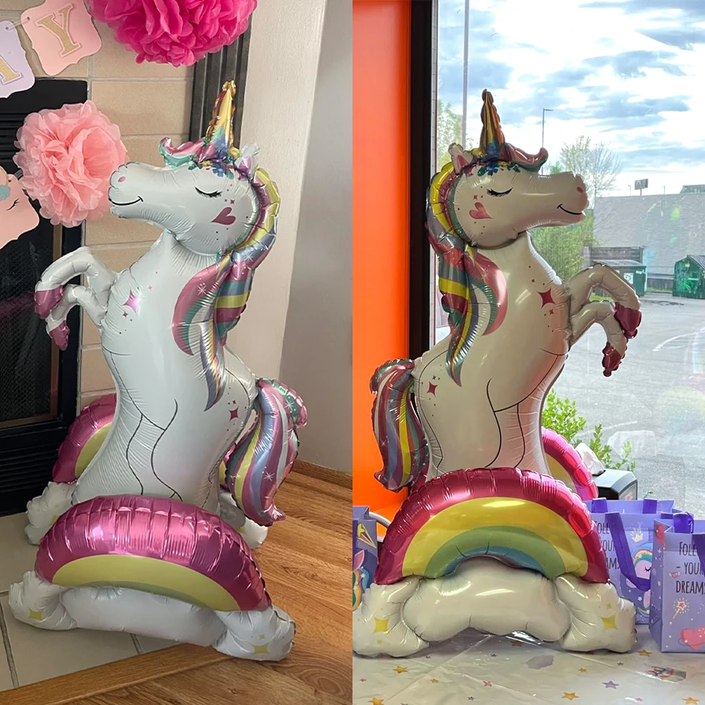 بالون يونيكورن فويل عملاق قائم بذاته ثلاثي الأبعاد سحري قوس قزح سحابة الفتيات حفلة عيد ميلاد يونيكورن الديكور لوازم استحمام الطفل #2
