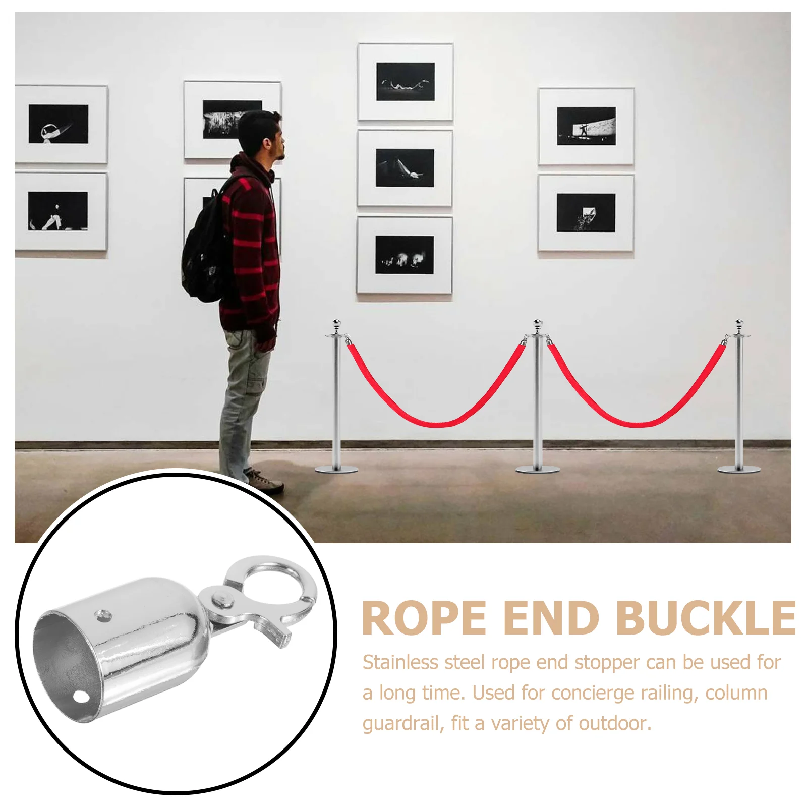 Rope End Hook Post Queue Line Barrier Stanchion Rope Cotton Core Anti-Rust Properties Rope Rail Support Stair Rope End