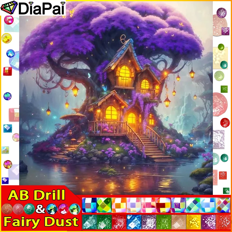 

DIAPAI Fairy Dust AB "River House Tree" алмазная живопись 5D полная квадратная/круглая дрель домашний декор DIY Алмазная вышивка крестиком