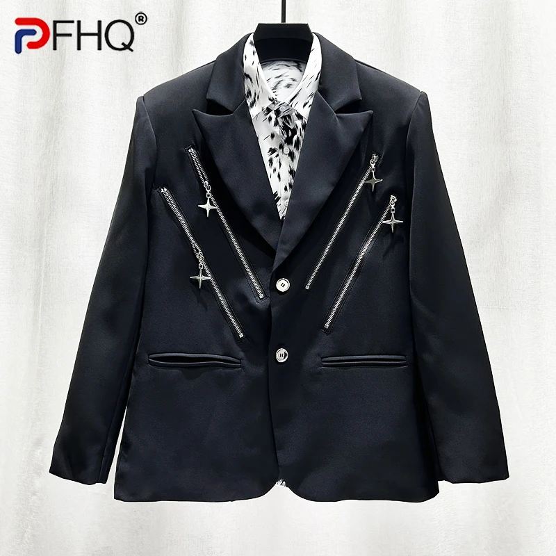 

PFHQ Spring Double Zipper Suit Coat For Men's Personalized Trendy Loose Casual Delicacy Haute Quality Handsome Blazers 21Z4187