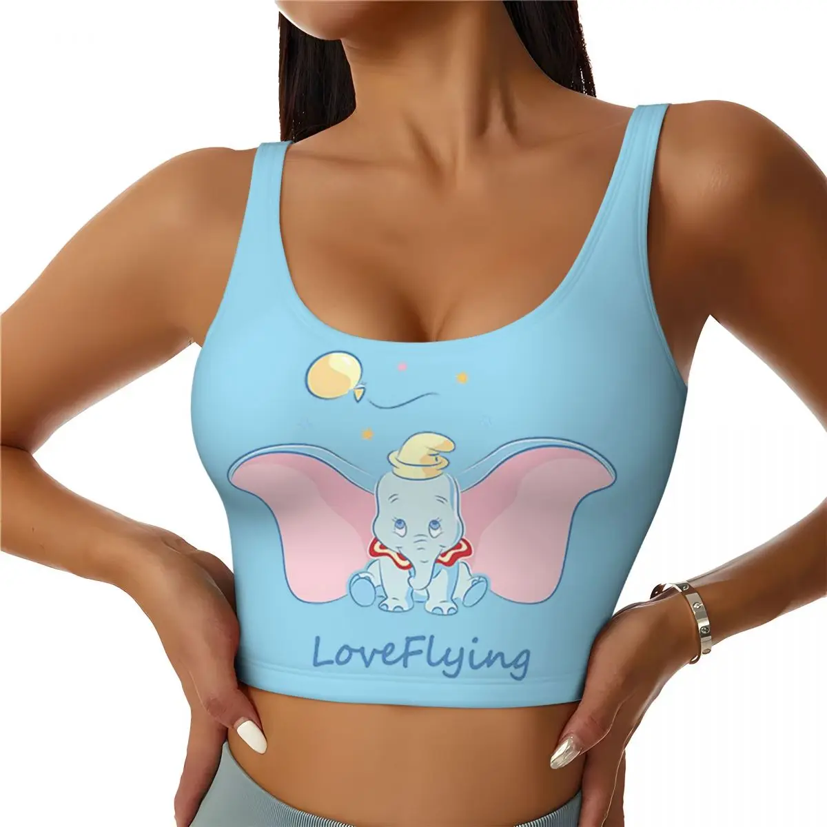 Custom High Impact Dumbo Love Flying Sports Bra Women Cartoon Gym Workout Yoga Crop Top