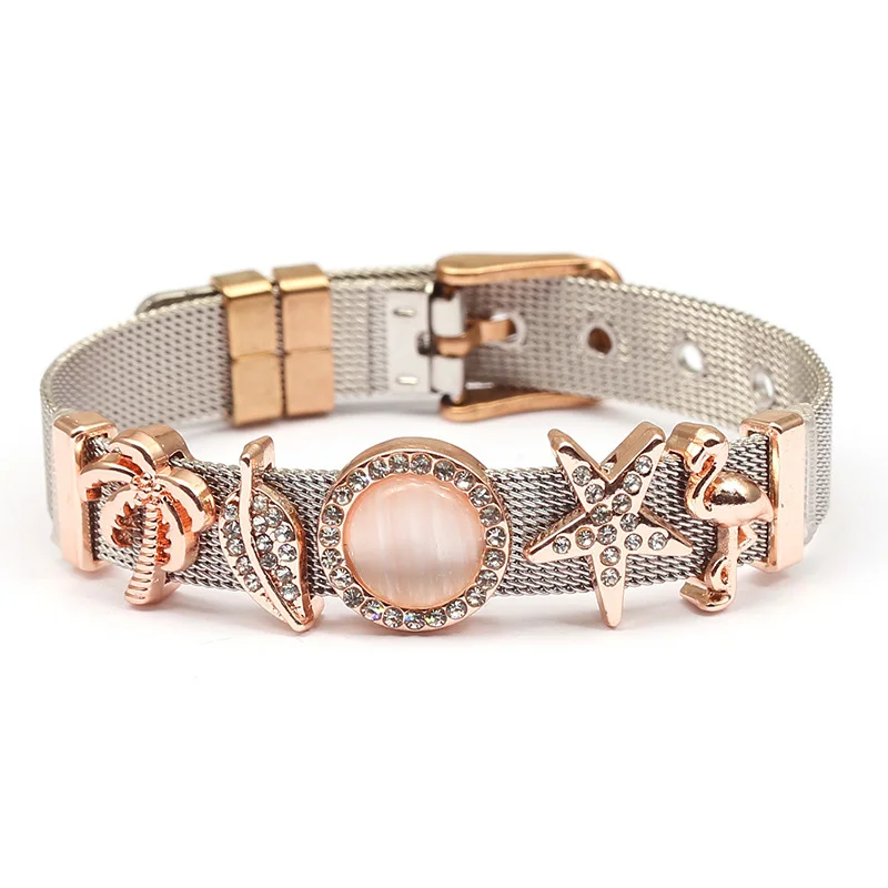 Polychrome Jewelry Colorful Stainless Steel Mesh Bracelet Bangles with Gold Slide Charms Fine Bracelets as Wife Lover Friend