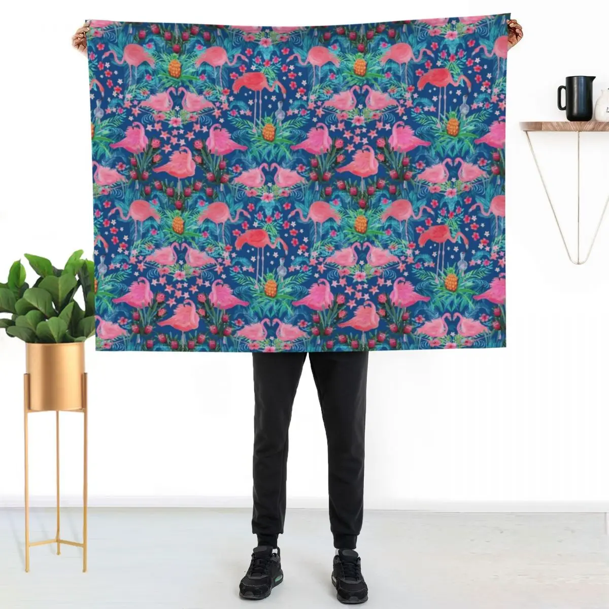 Flamingo watercolor pink Paradise with hibiscus flowers, protea flowers and palm leaves Throw Blanket Baby Blankets