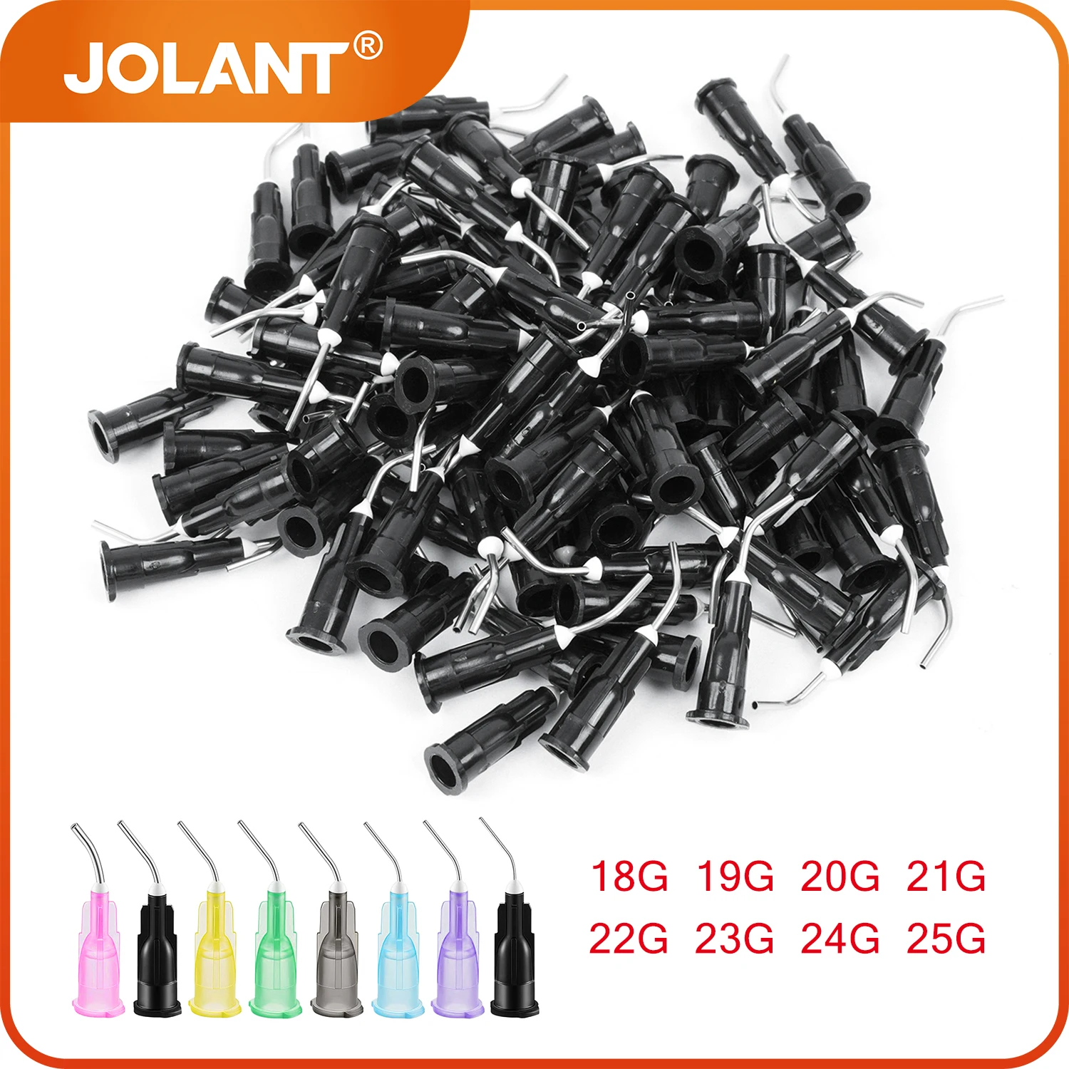 JOLANT 100pcs/Pack Dental Pre Bent Dispensing Tip Irrigator Bent Needle Etchant Resin Flow Composite Tips Disposable Applicator