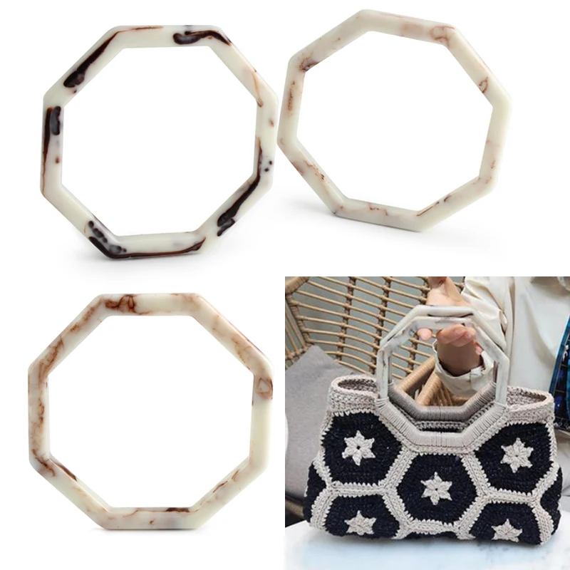 

2PCS Hexagonal Braided Bag Removable Resin Handle DIY Handmade Bag Accessories Crossbody Bag Shoulder Bag Handle