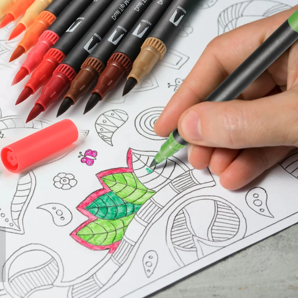 120 Kleuren Aquarel Pennen Set Dual Tip Penseel Art Markers Pen Voor Het Tekenen Van Schilderen Kalligrafie Kunst Benodigdheden Kleuring Kids