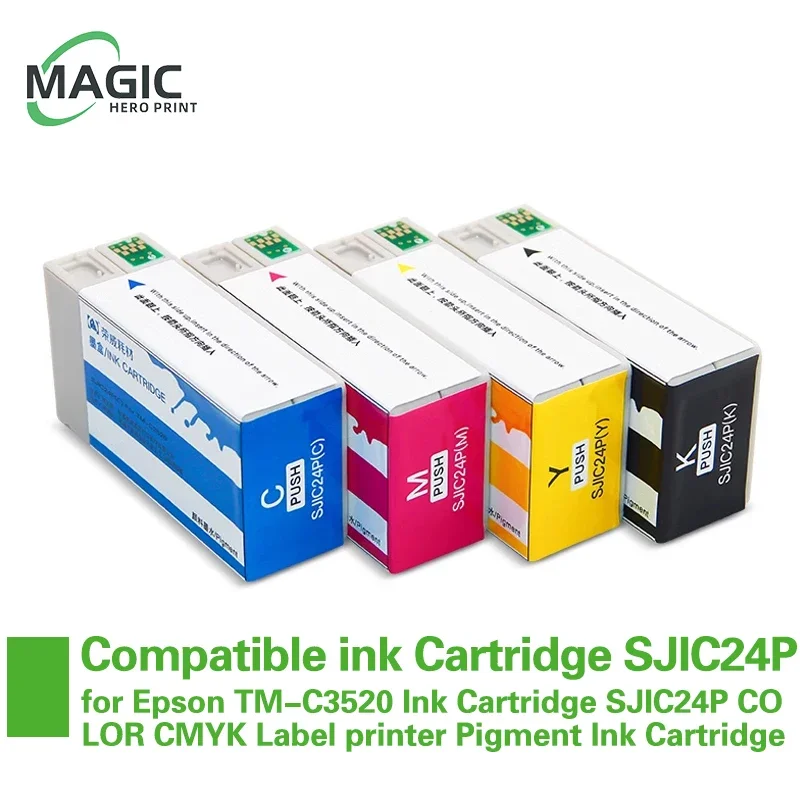 SJIC24P ink Cartridge Compatible for Epson TM-C3520 Ink Cartridge SJIC24P COLOR CMYK Label printer Pigment Ink Cartridge