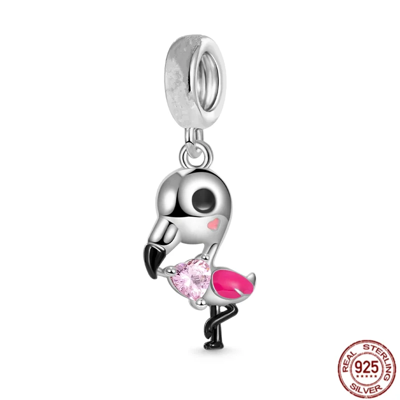 Colgante de plata de ley 925 para mujer, abalorio de loro, flamenco, ganso salvaje, regalo de joyería artesanal, compatible con pulsera Pandora Original, gran oferta