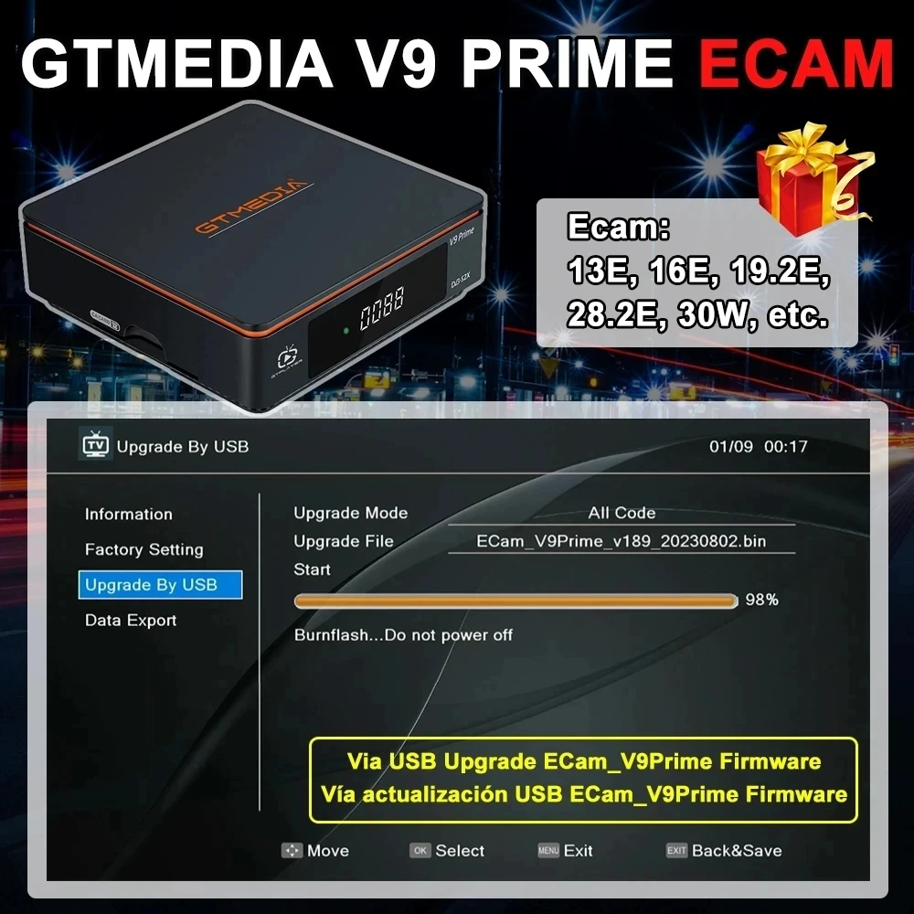 GTMEDIA V9 S5X ECAM Décodeur satellite DVB-S2 S2X AVS + VCM ACM Stéroïdes multi-flux MI PLS TV BOX 1080P BISS Auto Roll PowerVu