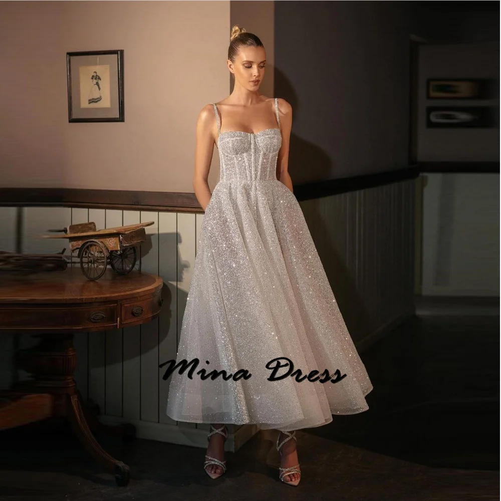 

Mina Customized Backless Luxurious Women's Evening Dresses for Special Occasions Sleeveless Noodle Strips Sequins Wedding Dress