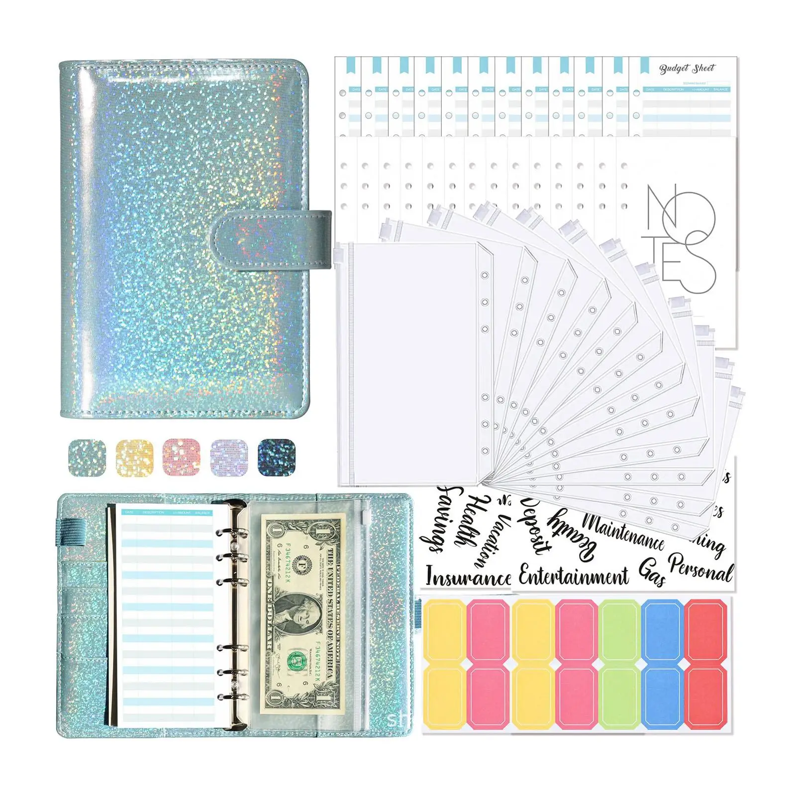 A6 Budget Binder Planner PVC Transparent Pockets for Money Budget Saving