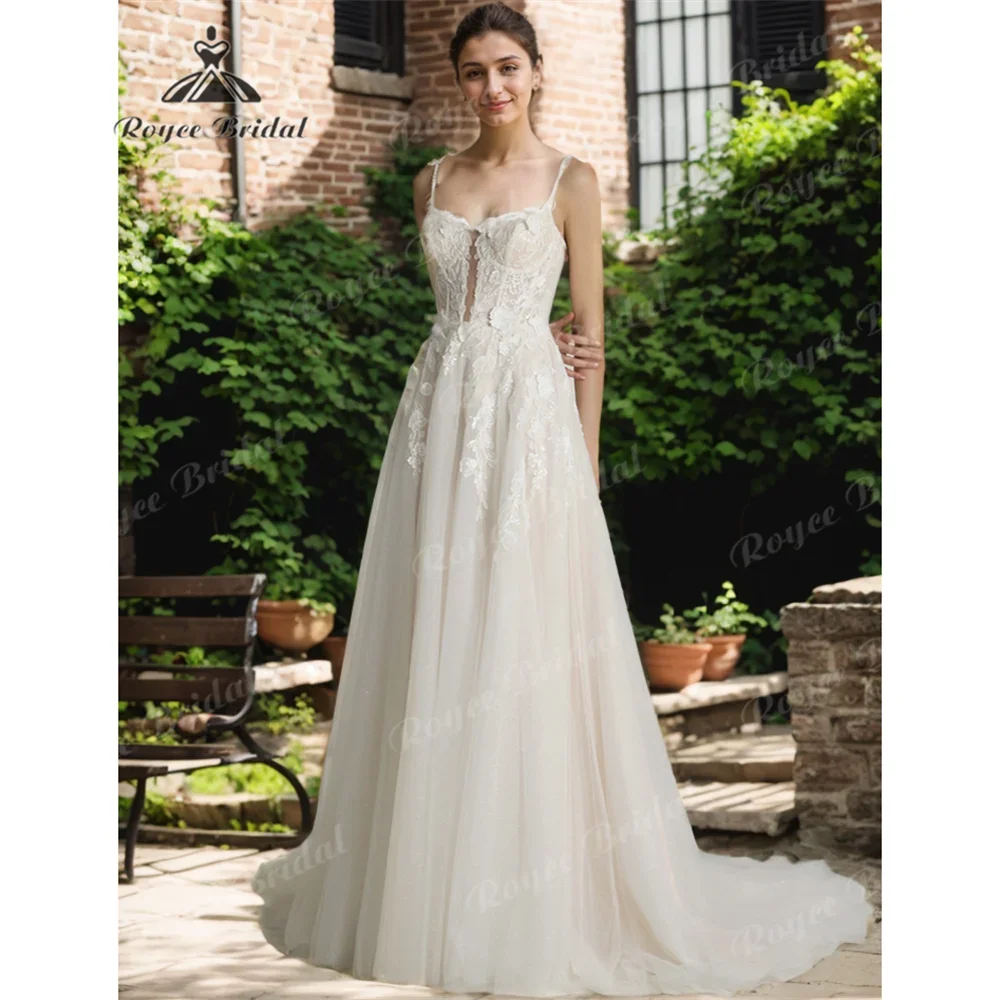 

Roycebridal V Neck A Line Wedding Dress 2025 Tulle Court Train Wedding Gown Customized vestidos de novia bodavestido femi