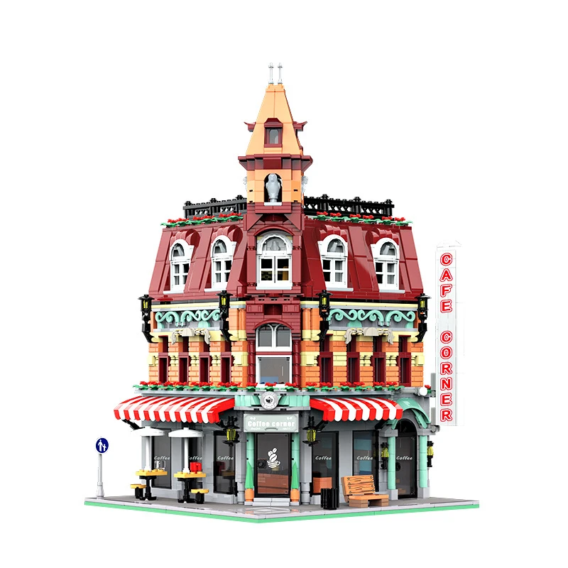

Corner Coffee Shop Street View Micro Blocks Mini Parts Building Bricks Model Construction DIY Toy for Kids Boys Girls Educationa