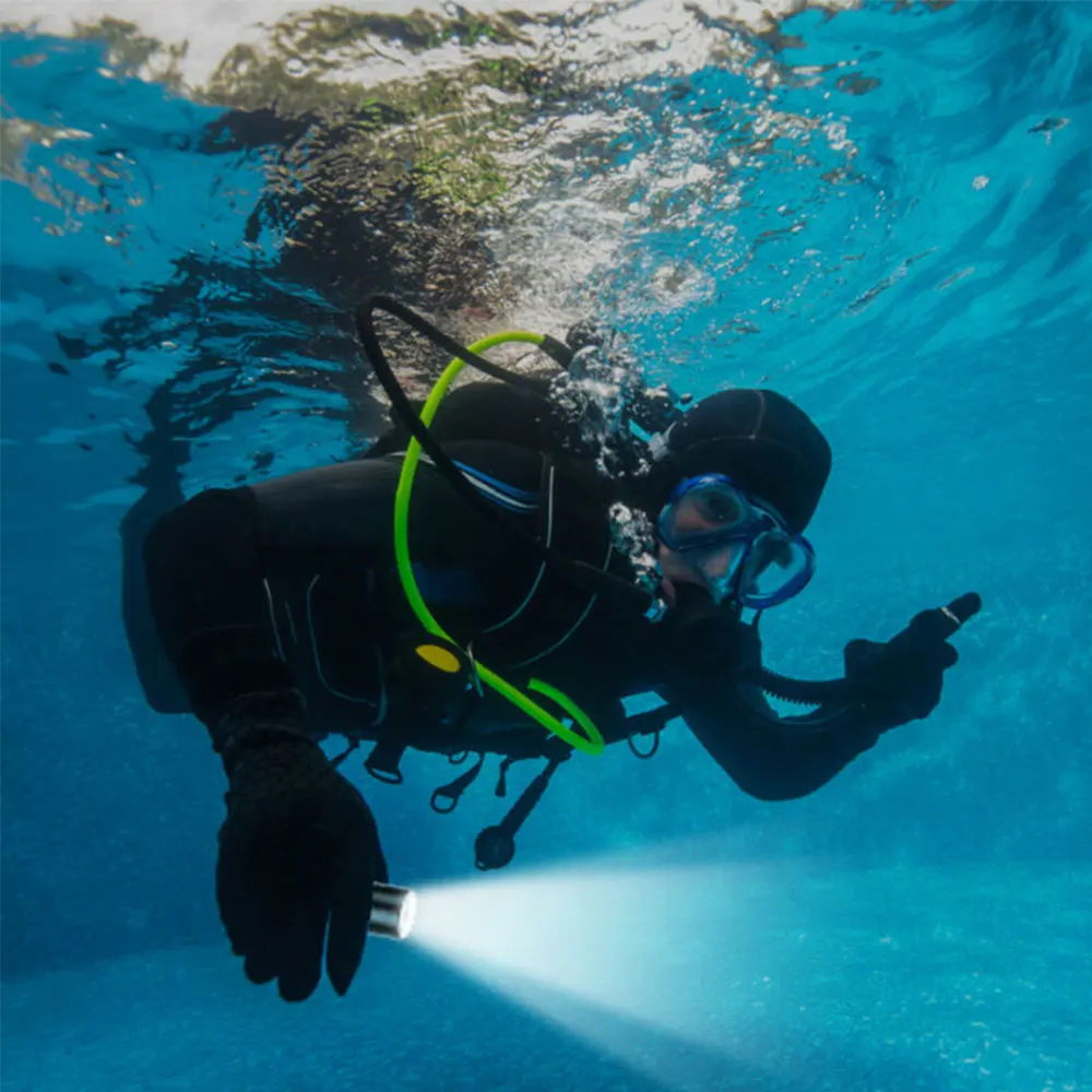 Interruptor giratorio para linterna de buceo, luz LED de Color blanco y rojo, recargable, resistente al agua, potente inundación y punto