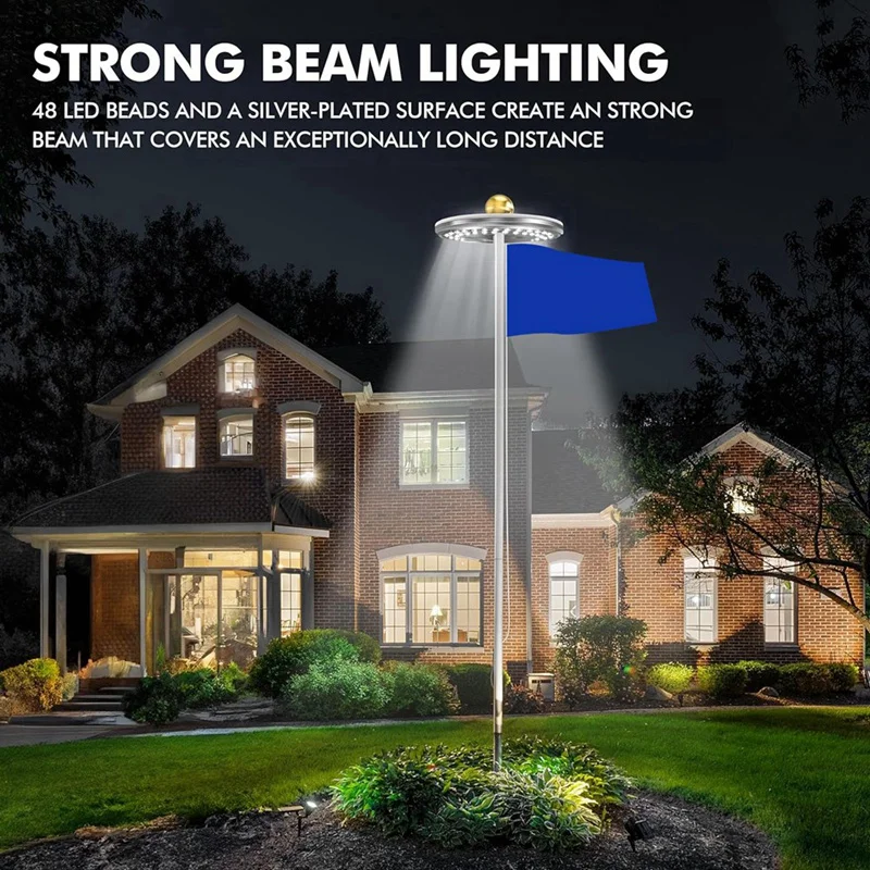야외 태양광 스포트라이트, 48 LED 방수 태양광 깃대 조명, 상단 장착 깃대 태양광 조명