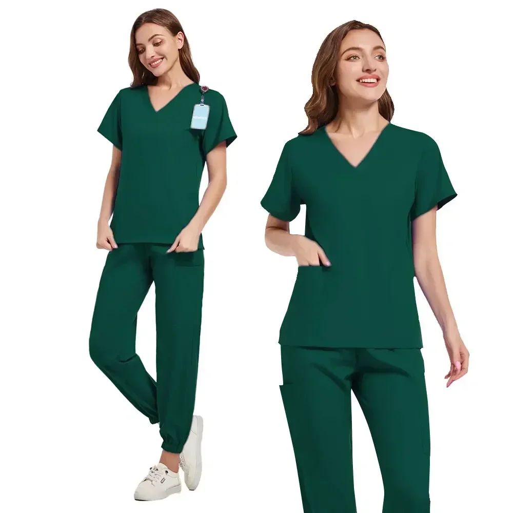 Tute da jogging multicolori Uniformi da medico infermieristico Manica corta Scollo a V Top Pantaloni da tasca Infermiera Scrub Set Abbigliamento clinico medico