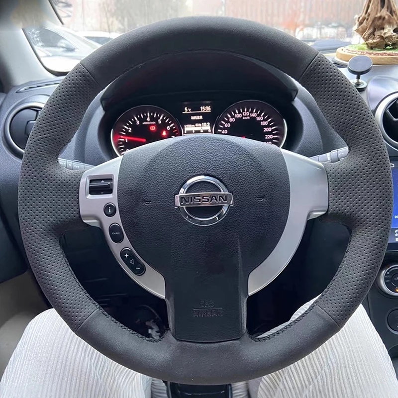 

Hand Stitched Black Suede for Nissan QASHQAI X-Trail Nissan NV200 Rogue Car Steering Wheel Cover Braid Protector Cover