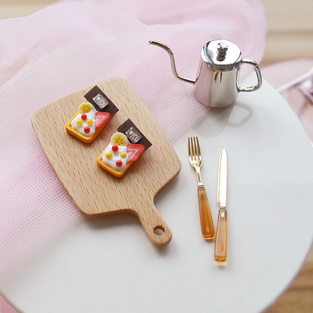 3Pcs 1:6 Dollhouse Miniature Mini Simulation Chopping Board for OB11 Bread Dessert Board Kids Desktop Model, Beech