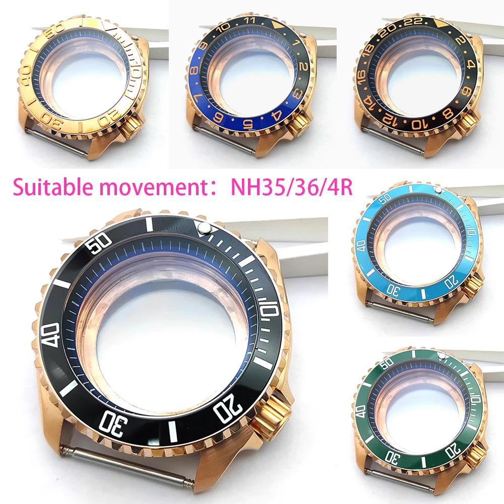 

Корпус часов из розового золота для дайвинга 007, корпус NH35, сапфировый, подходит для механизма NH35/NH36, водонепроницаемый керамический безель