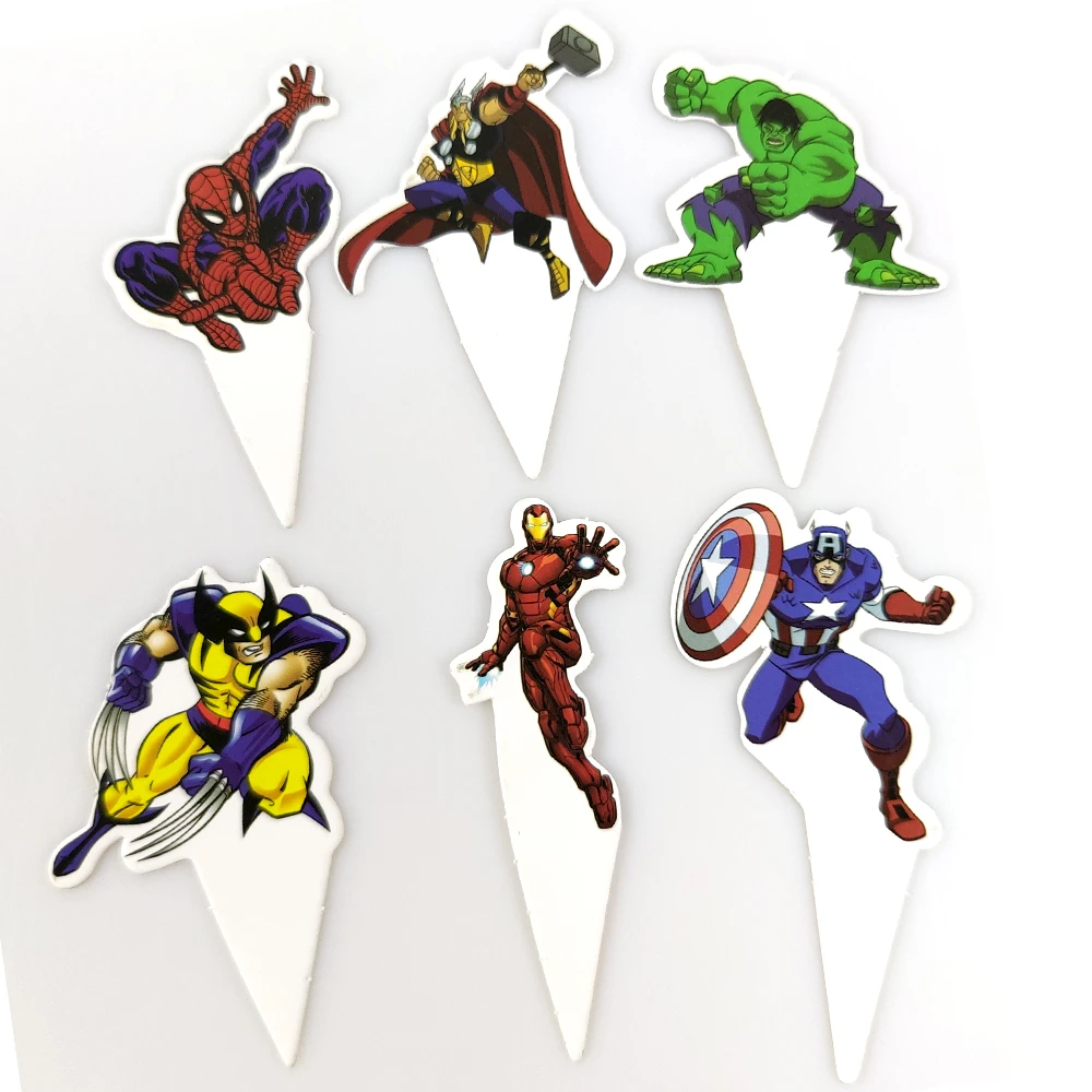 24pcs/lot Superhero Theme Cake Decorations Cake Topper Kids Boys Birthday Party Supplies Baby Shower Gift Cupcake Picks