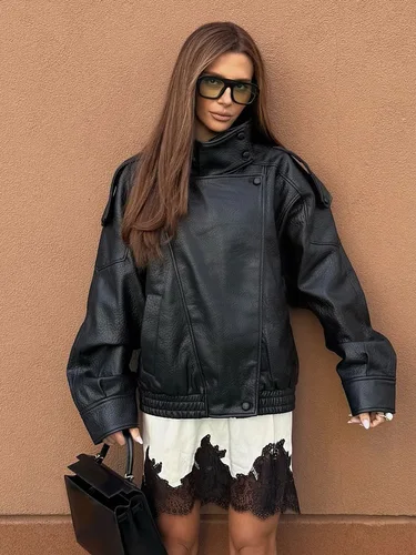 Imagen 2 del producto HH, chaquetas de moda de otoño para mujer, chaquetas asimétricas con bolsillo y botones, mangas largas, chaquetas holgadas negras con cremallera, abrigos de calle para mujer