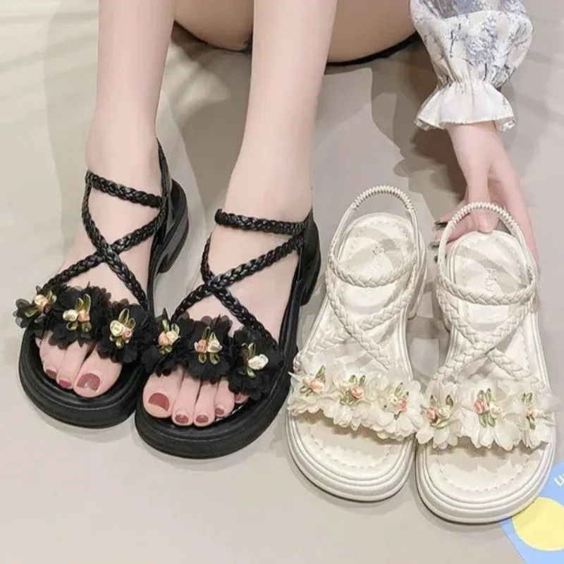 

Flowers Open Toe Sandals for Women Designer Luxury Comfortable Shoe Casual Beach Slippers for Women Fashion Platform Women Shoes