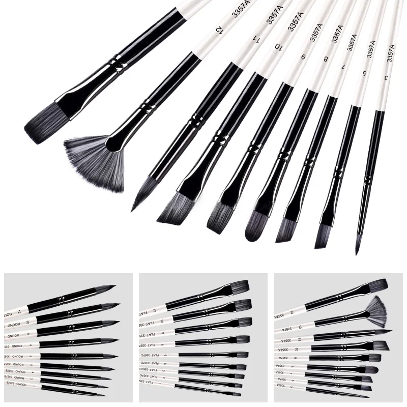 

Latest Flat Paint Brushes Set 9 Pcs Professional Artist Brush for Acrylic Oil Watercolor Gouache Painting