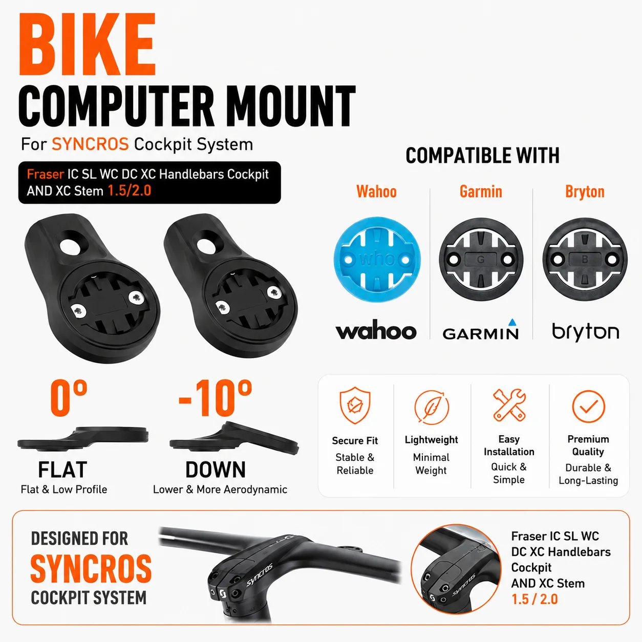 Syncros DC XC Top Cap Mount For Fraser IC DC XC Cockpits or Stem Compatible With Garming Wahoo Bryton