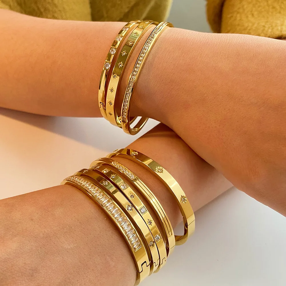 Stainless Steel Zircon Minimalist Metal Exaggerated Bracelet For Women Fashion Jewelry view 5
