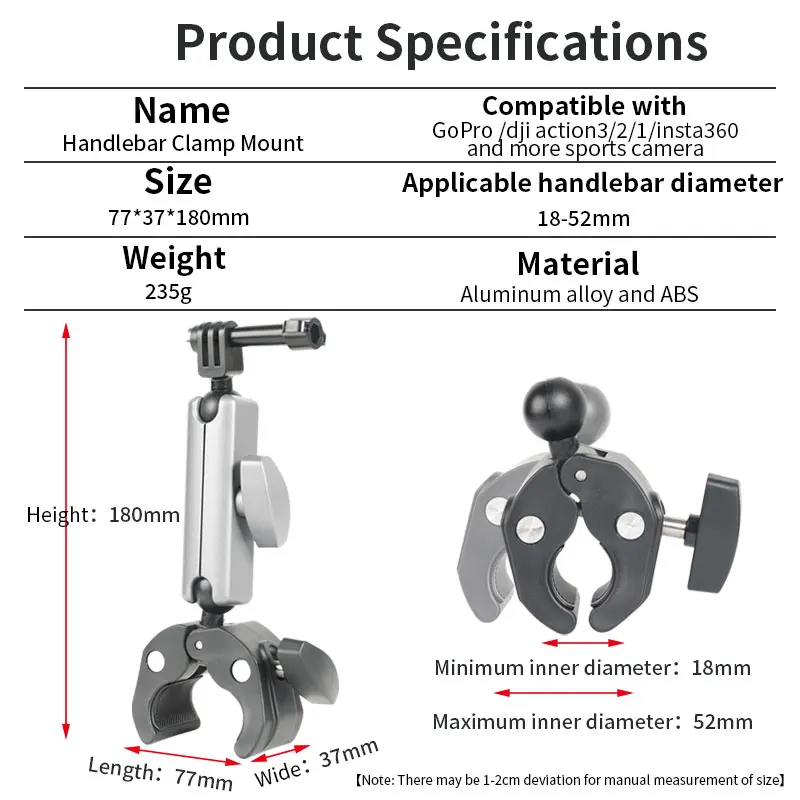 Handlebar Mount for GoPro Action Camera, Alumínio Mountain Pole Mount, Acessórios para bicicletas, Rotação de 360 graus, Dji Insta X3